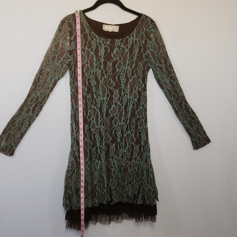 A"reve Anthropologie Womens Brown Turquoise Floral Lace Long Sleeve Lined Mini S - Picture 15 of 16